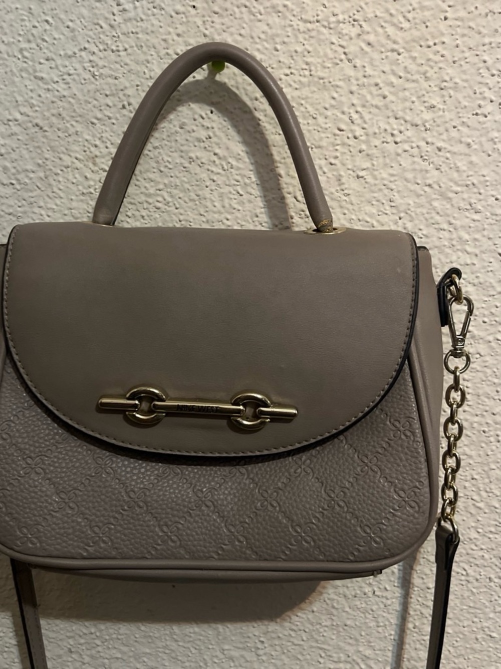 Nine West Gray Top-Handle Satchel with Gold Hardware